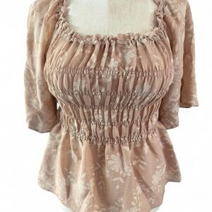 Chenault Large Floral Smocked Blouse - Beige